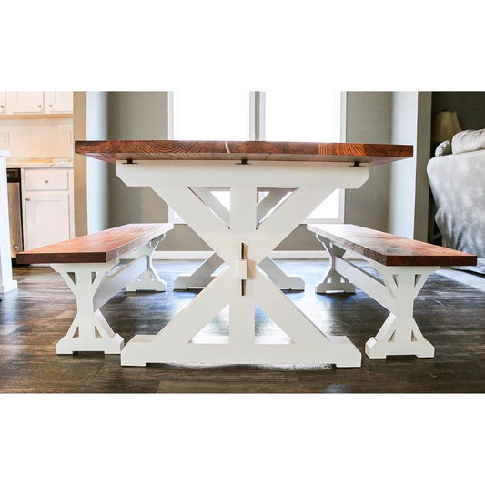 Trestle Table handmade with painted base and stained top