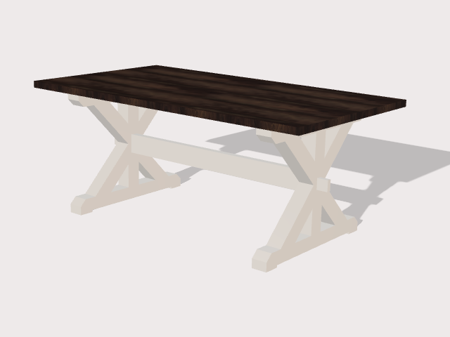 A cad rendering of Clines Crafted Woodworking Trestle Table