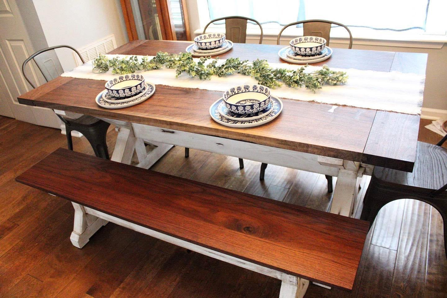 Custom handmade trestle dining table. Made in Kentucky.