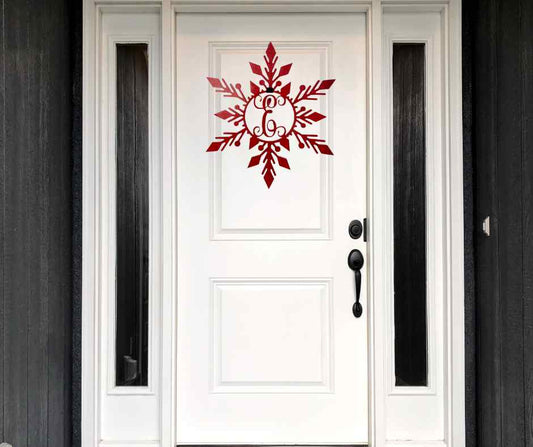 Snowflake monogram Door Hanger White 20 inch - Clines Crafted Woodworking LLC