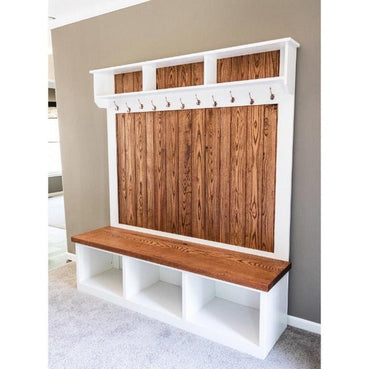 Hall Tree with Bench handmade by Craftsmen in Kentucky. - Clines Crafted Woodworking LLC