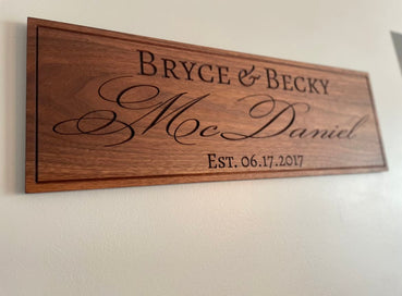 Personalized Wedding Anniversary Sign - Custom Carved Wooden Plaque - Walnut - Clines Crafted Woodworking LLC