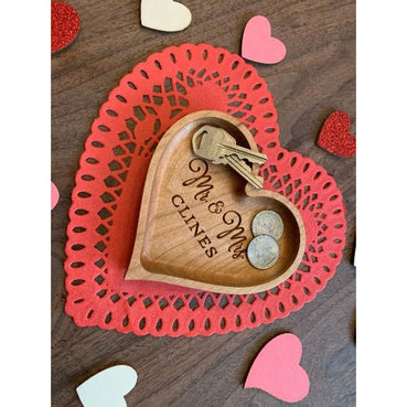 Heart Shaped Dish | Catch All Tray | Personalized - Clines Crafted Woodworking LLC
