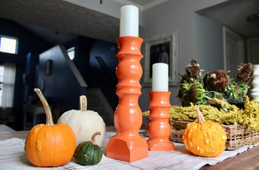 Pumpkin orange Candlestick for 2 inch Pillar Candle - Clines Crafted Woodworking LLC