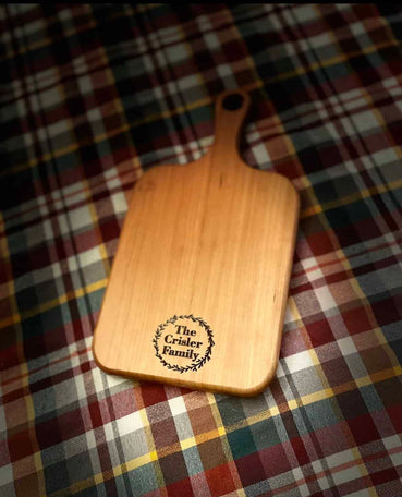 Personalized Cherry wood Charcuterie board With handle - Clines Crafted Woodworking LLC