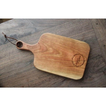 Personalized Cherry wood Charcuterie board With handle - Clines Crafted Woodworking LLC