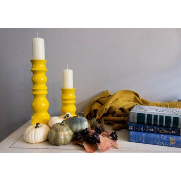 CCW Candlestick Mustard Yellow for 2 inch Pillar Candle - Clines Crafted Woodworking LLC