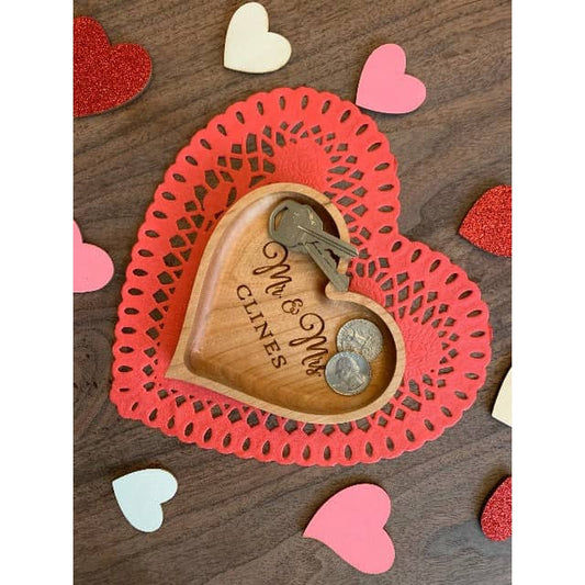 Heart Shaped Dish | Catch All Tray | Personalized - Clines Crafted Woodworking LLC