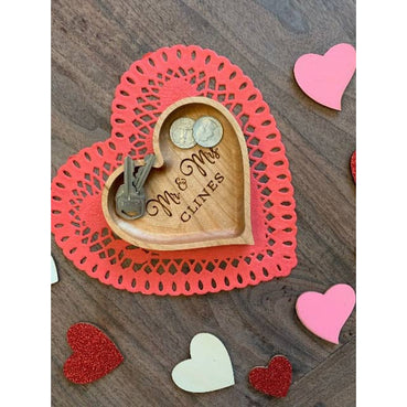 Heart Shaped Dish | Catch All Tray | Personalized - Clines Crafted Woodworking LLC