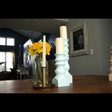 CCW Easter Candlestick Robin Egg Blue for Pillar Candle - Clines Crafted Woodworking LLC