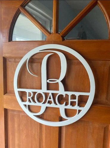 Monogram Door Hanger | Monogramed Wreath for Door - Clines Crafted Woodworking LLC