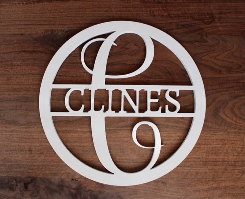 Wood monogram door hanger family name white