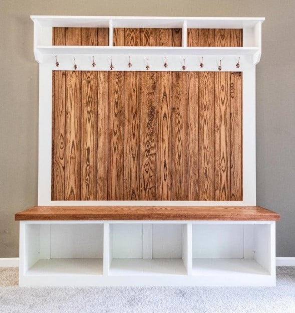 Hall Tree bench for entryway storage made by Clines Crafted Woodworking LLC