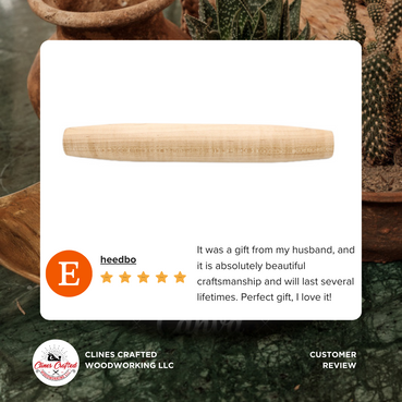 Maple French Rolling Pin | 12 inch and 20 inch options | Tapered - Clines Crafted Woodworking LLC