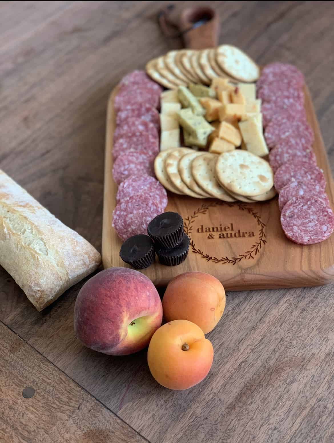 Personalized Cherry wood Charcuterie board With handle - Clines Crafted Woodworking LLC