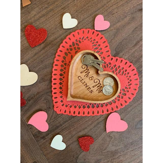 Heart Shaped Dish | Catch All Tray | Personalized - Clines Crafted Woodworking LLC