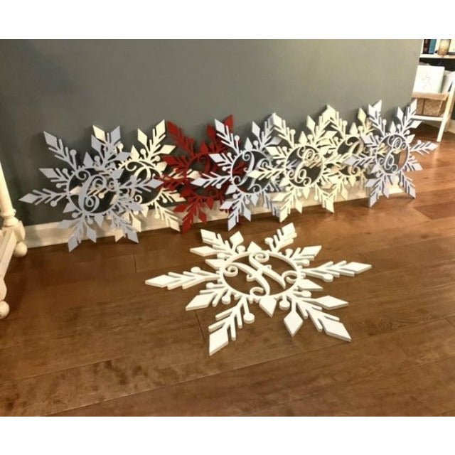Snowflake monogram Door Hanger White 20 inch - Clines Crafted Woodworking LLC