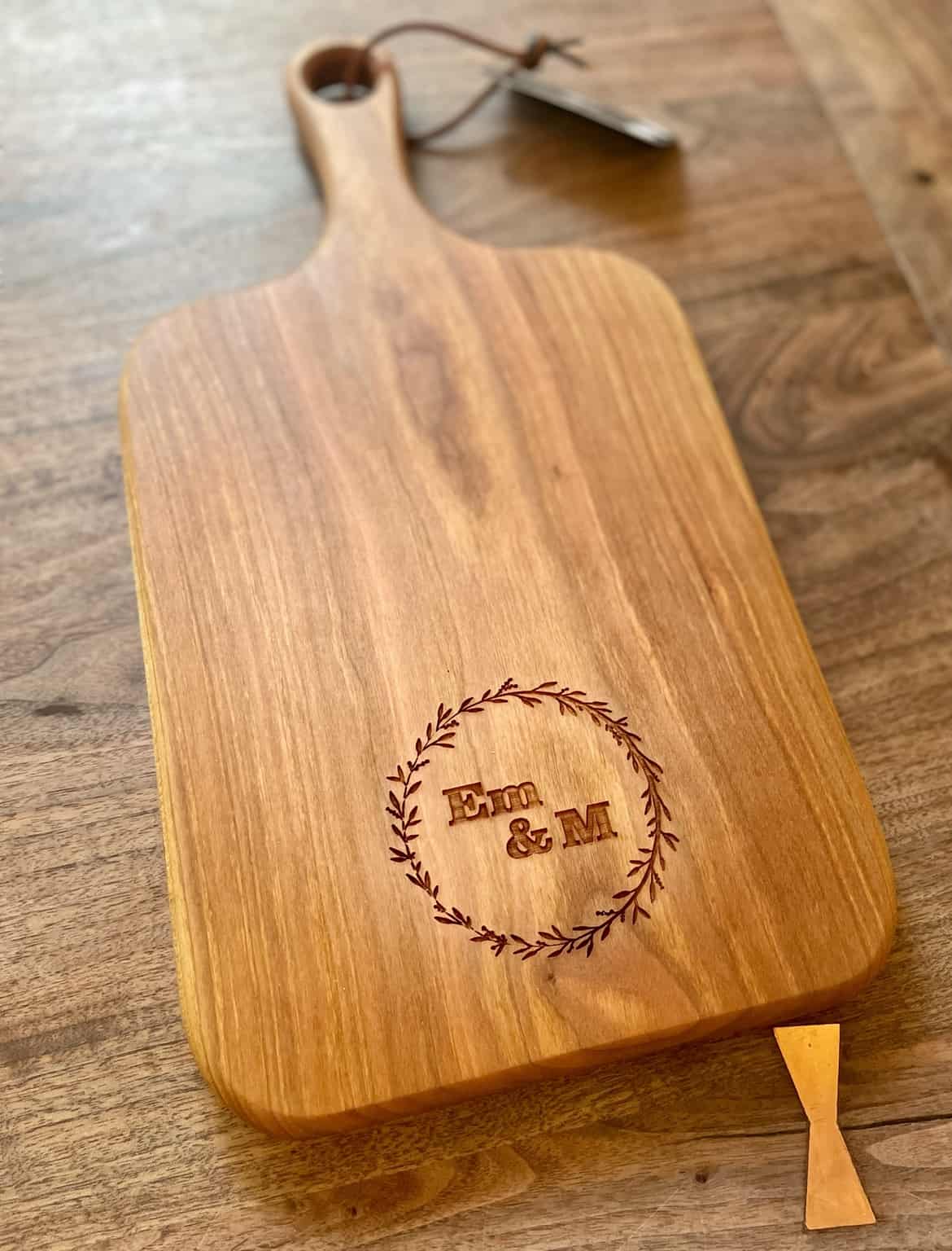 Curly Cherry Charcuterie Board with Industrial Handles