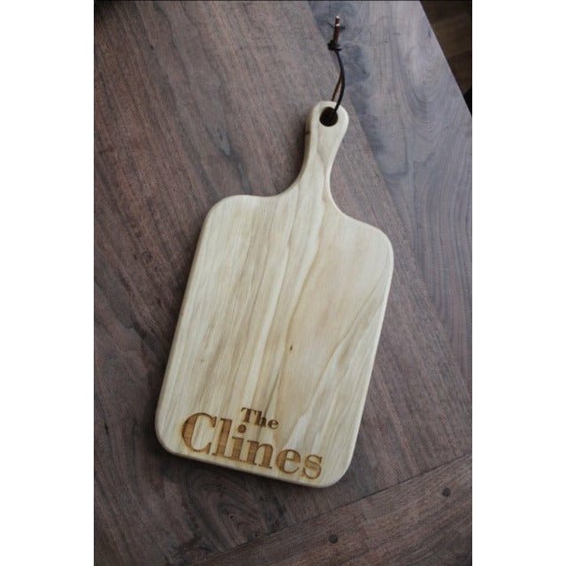 Personalized Poplar wood Charcuterie board With handle - Clines Crafted Woodworking LLC