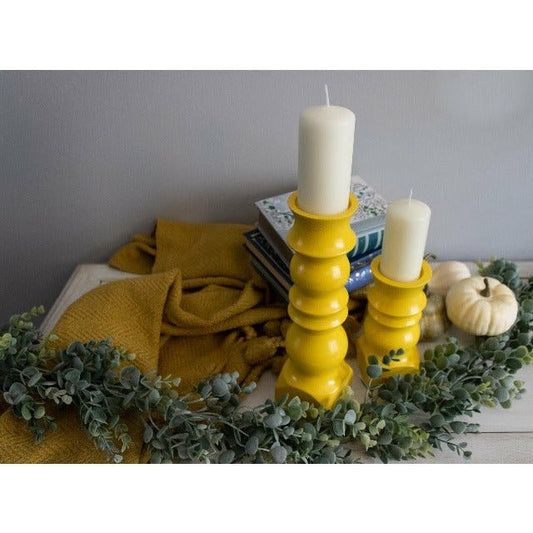 CCW Candlestick Mustard Yellow for 2 inch Pillar Candle - Clines Crafted Woodworking LLC