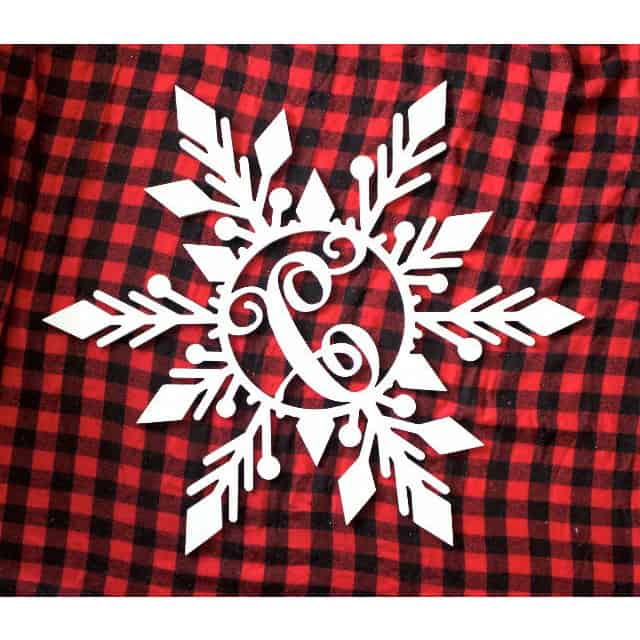 Snowflake monogram Door Hanger White 20 inch - Clines Crafted Woodworking LLC