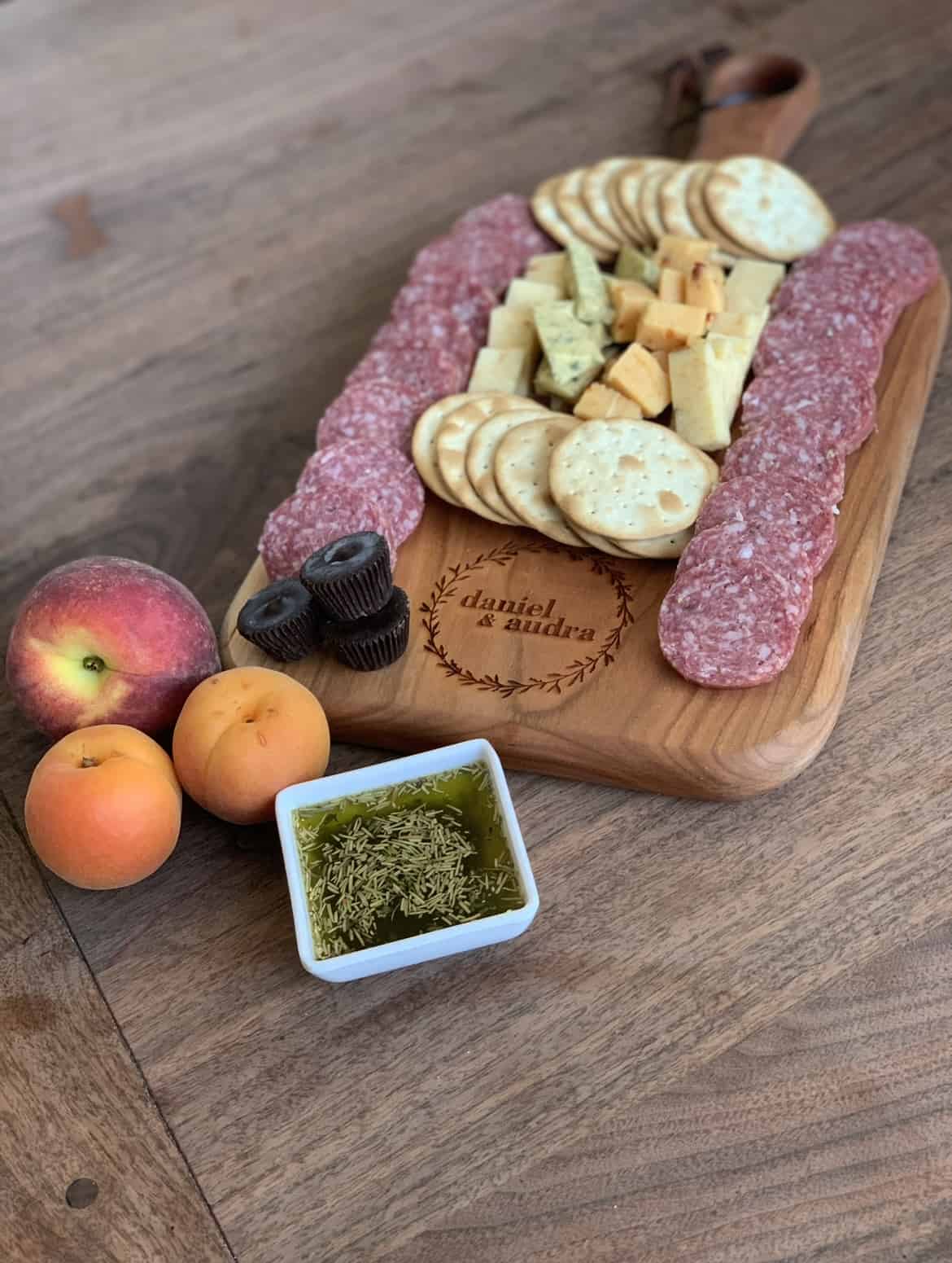 Personalized Cherry wood Charcuterie board With handle - Clines Crafted Woodworking LLC