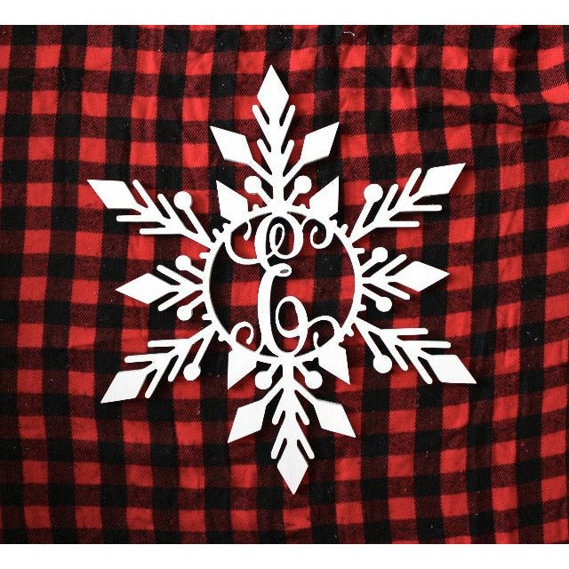 Snowflake monogram Door Hanger White 20 inch - Clines Crafted Woodworking LLC