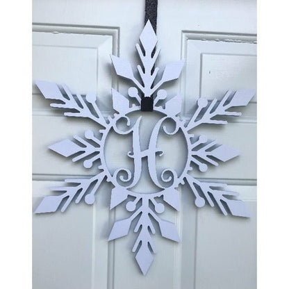 Snowflake monogram Door Hanger White 20 inch - Clines Crafted Woodworking LLC