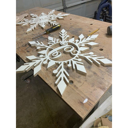 Snowflake monogram Door Hanger White 20 inch - Clines Crafted Woodworking LLC