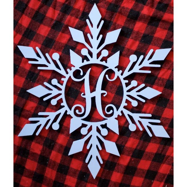 Snowflake monogram Door Hanger White 20 inch - Clines Crafted Woodworking LLC