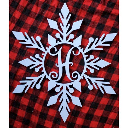 Snowflake monogram Door Hanger White 20 inch - Clines Crafted Woodworking LLC