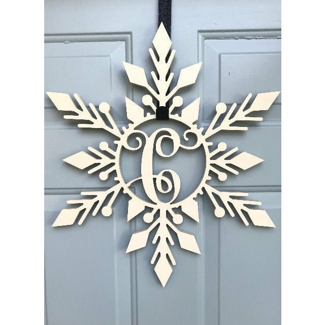 Snowflake monogram Door Hanger White 20 inch - Clines Crafted Woodworking LLC