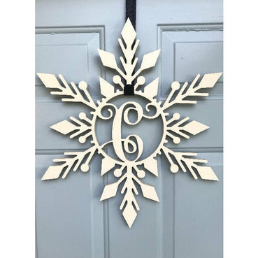 Snowflake monogram Door Hanger White 20 inch - Clines Crafted Woodworking LLC